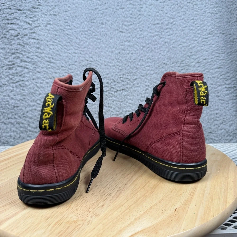 Dr Doc Martens Women's Boots Shoes Sz 6 Shoreditch Red Canvas 14 Eyelet Air Wair